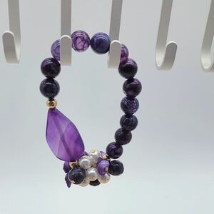 Hand Crafted Purple and White Beaded Bracelet